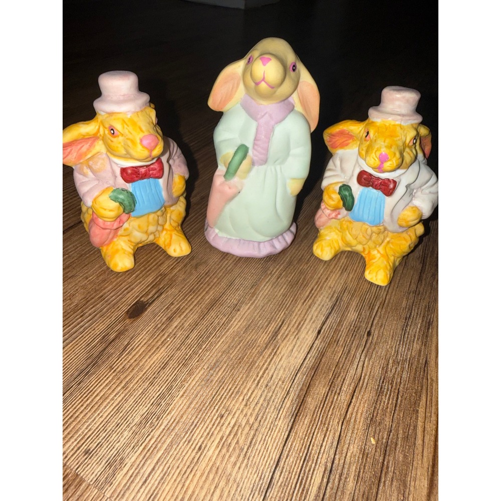 Vintage Ceramic Easter Bunny Rabbit Figurines Set of 3 Pastel Grandmacore